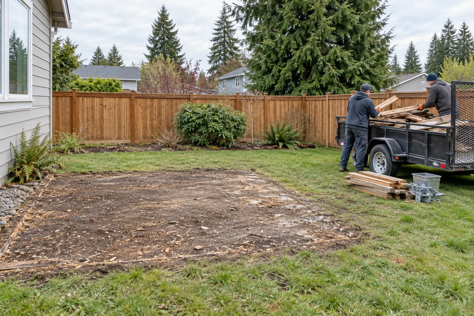 Backyard area cleared after a small shed removal